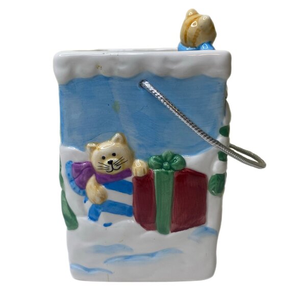 Christmas Ceramic Cats Gift Bag Planter/Multipurpose - Picture 5 of 5